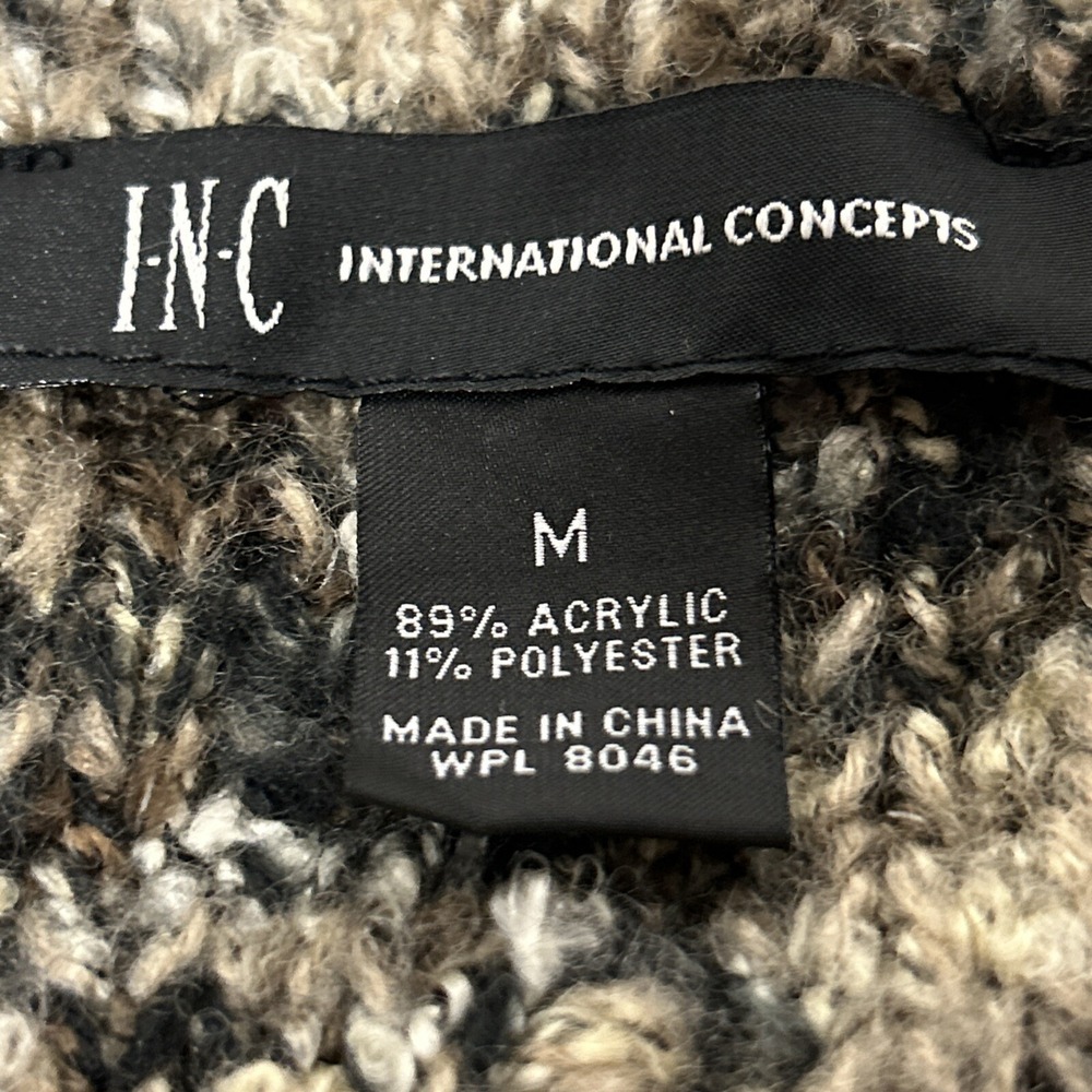 I.N.C Shaggy‎ Funky Knit Short Sweater Open Front Neutral Colors Pink Accents - Picture 8 of 12